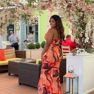 Pretty little thing orange and brown jumpsuit